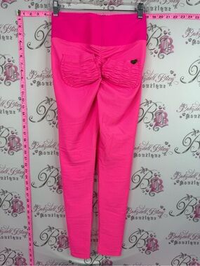 Cute Booty Lounge leggings tights heart Hot Pink Ruched-Back Leggings